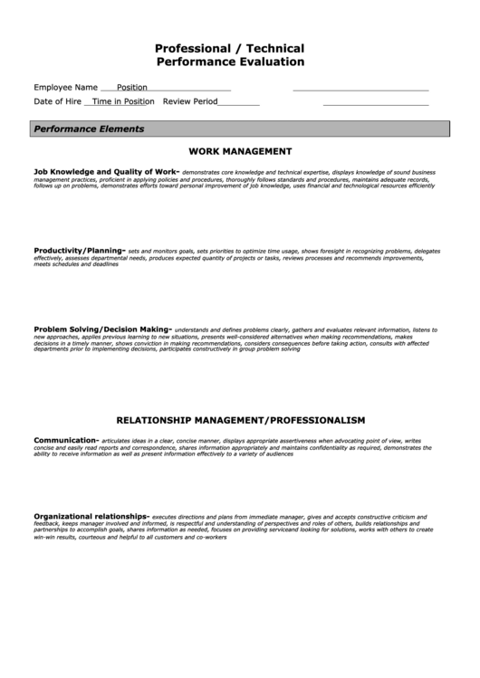 Professional Performance Evaluation Printable pdf
