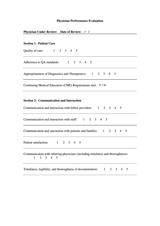 Physician Performance Evaluation Printable pdf