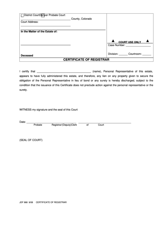 Fillable Certificate Of Registrar Printable pdf