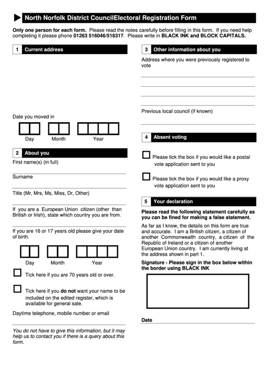Electoral Registration Form Printable pdf