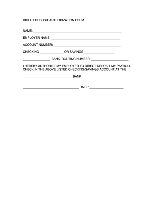 Free Printable Printable Direct Deposit Authorization Form Template