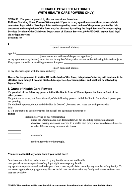 Top 24 Durable Power Of Attorney For Health Care Form Templates Free To 