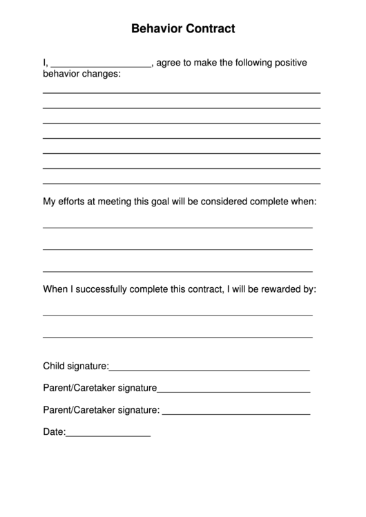 Behavior Contract Printable pdf
