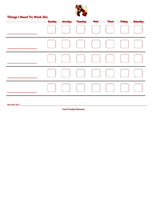 Flash Behavior Chart - Red Printable pdf