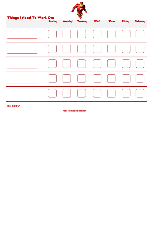 Iron Man Behavior Chart Printable pdf
