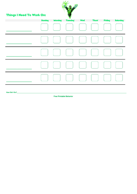 Green Lantern Behavior Chart Printable pdf