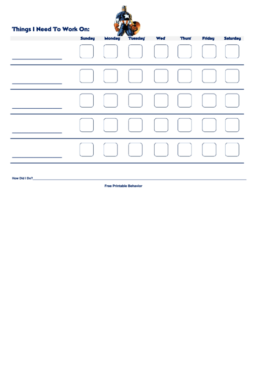 Captain America Behavior Chart - Blue Printable pdf
