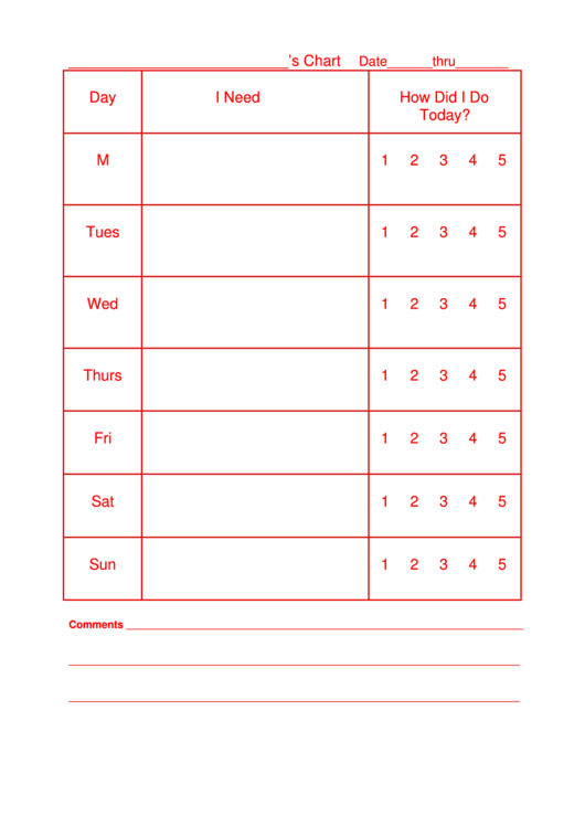 Weekly Behaviour Chart Template (Red) Printable pdf