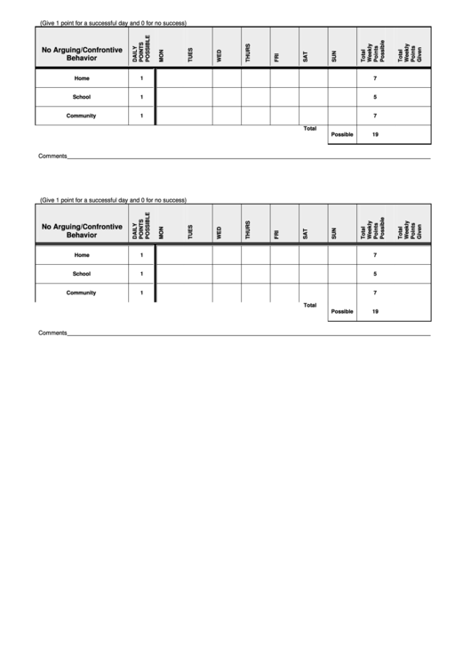 No Arguing Confrontation Behavior Chart Printable pdf