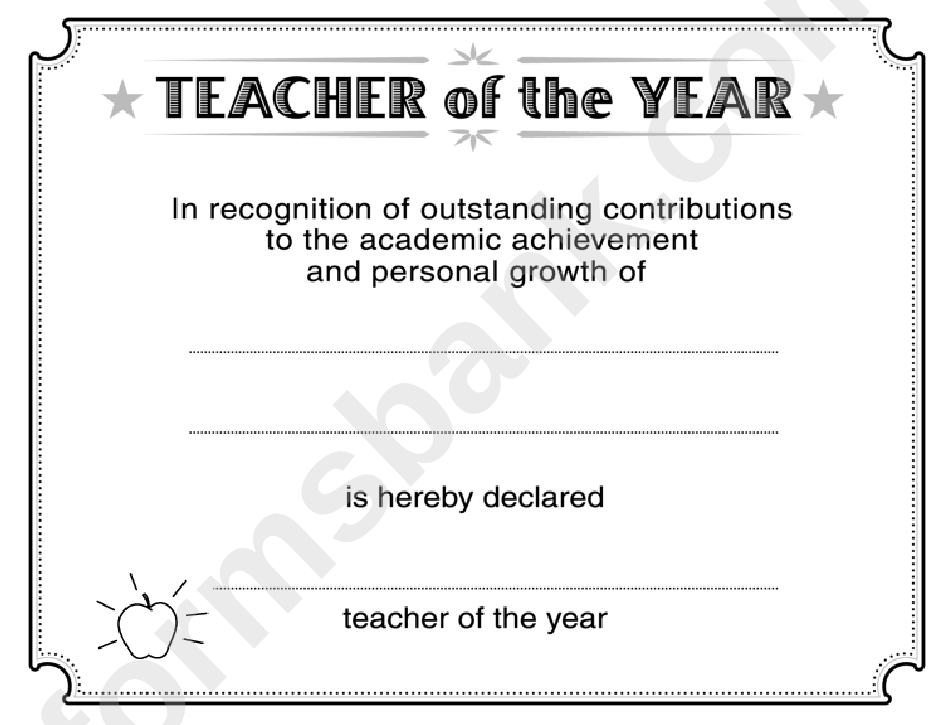 Teacher Of The Year Certificate Of Achievement Template
