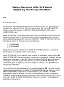 Sample Response Letter To Parents Regarding Teacher Qualifications