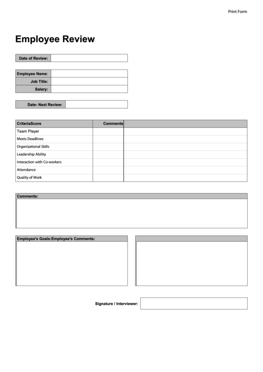 Fillable Employee Review Template Printable pdf