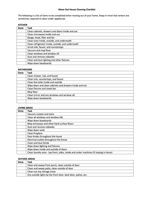 Move Out House Cleaning Checklist Printable pdf