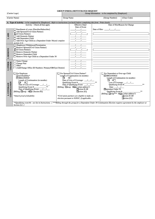 Hint Group Enrollment - Group Enrollment/change Request Form Printable pdf