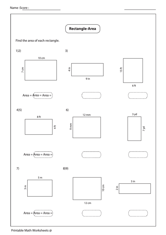 Rectangle - Area Worksheet printable pdf download