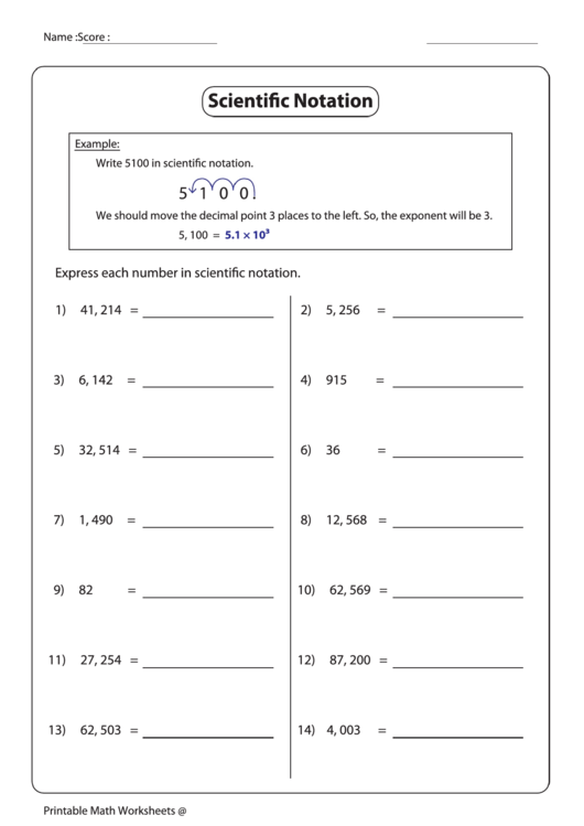 Expressing Numbers In Scientific Notation Worksheet With Answer Key Printable pdf