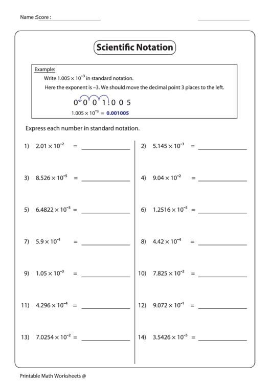 Scientific Notation Expressions Worksheet With Answer Key printable pdf ...