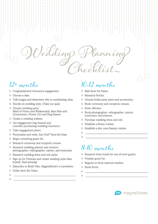 Wedding Checklist Printable pdf