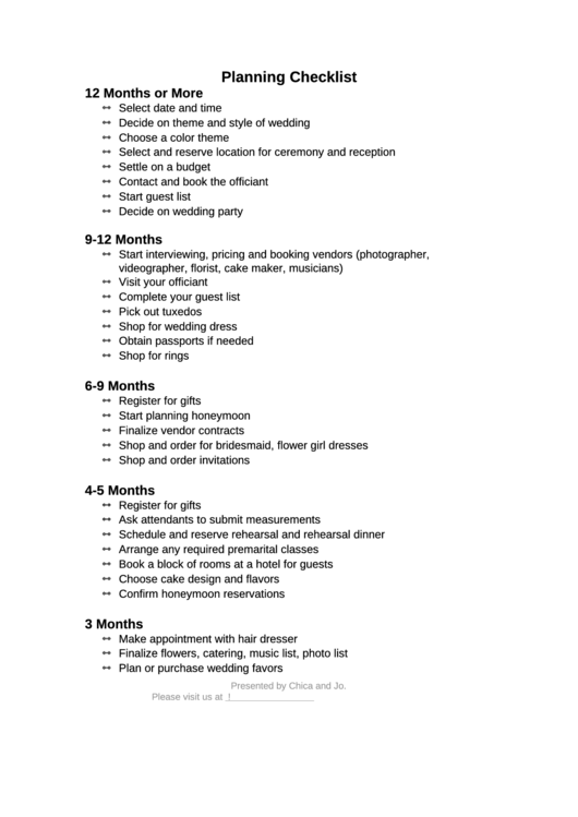 Planning Checklist For A Wedding Printable pdf