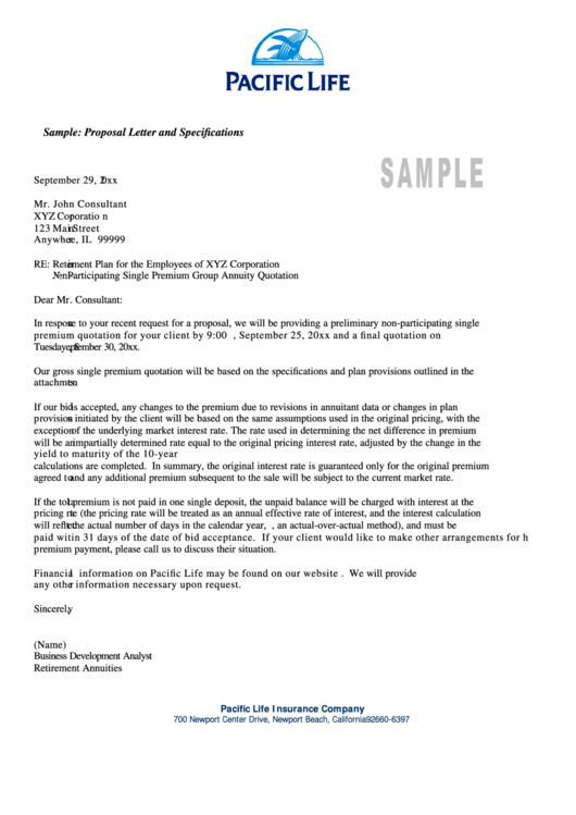 Sample Proposal Letter Template And Specifications Printable pdf