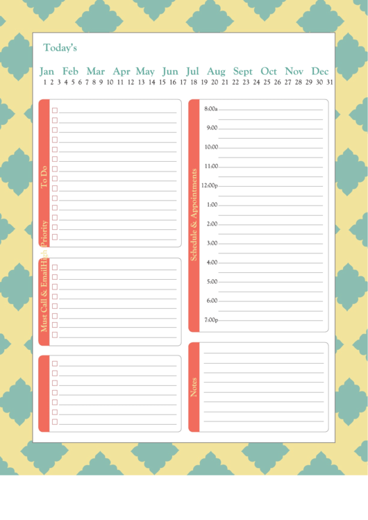 Fillable Daily Planner Template (Fillable) Printable pdf