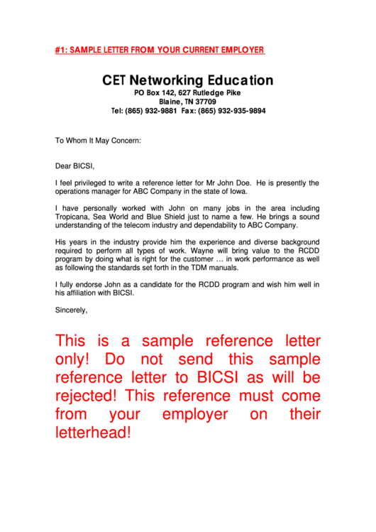 Sample Employer Reference Letter