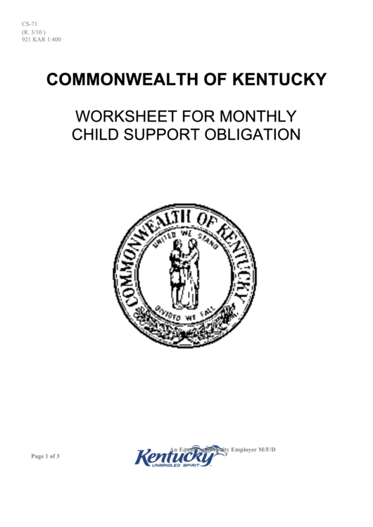 Fillable Worksheet For Monthly Child Support Obligation Printable pdf