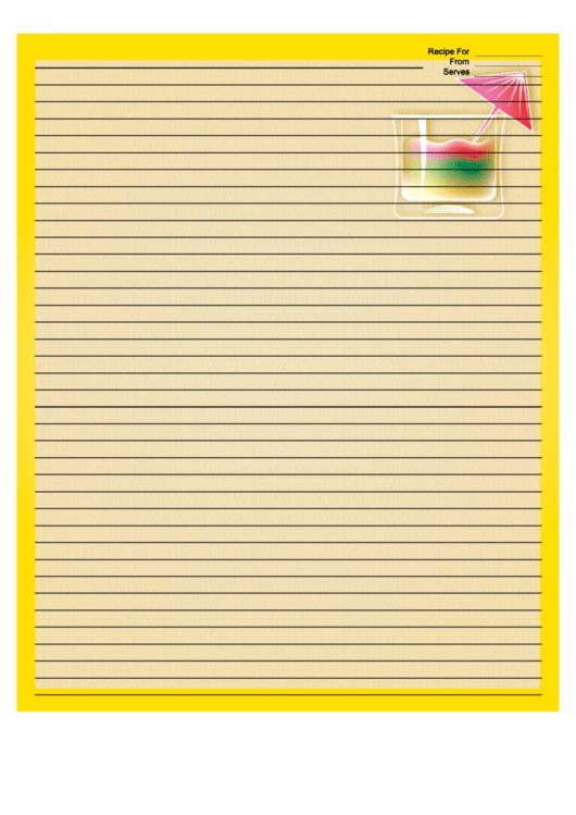 Yellow Cocktail Umbrella Recipe Card 8x10 Printable pdf