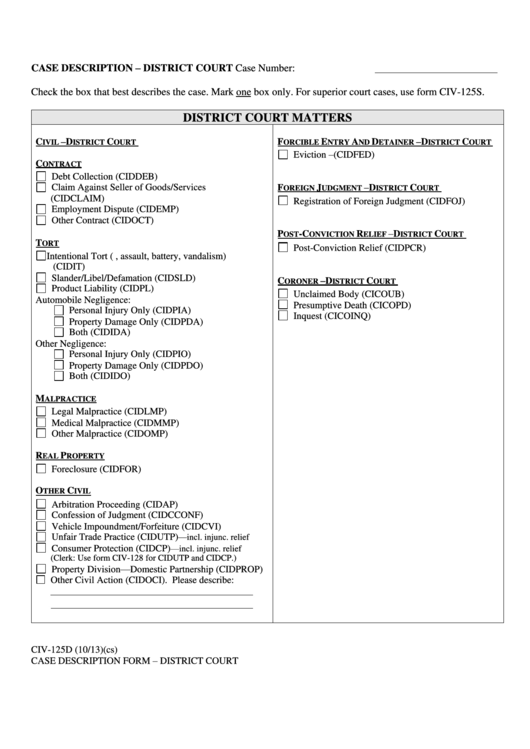 Case Description - District Court Printable pdf