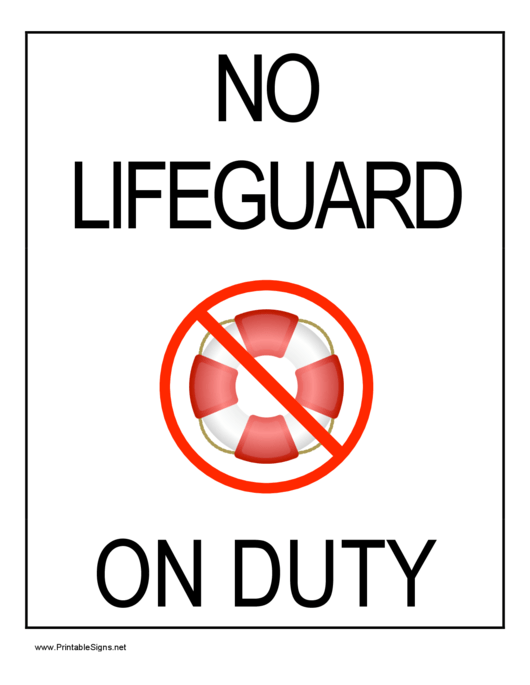 No Lifeguard Sign Template Printable pdf