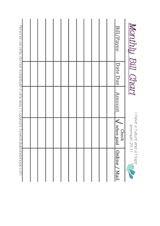 Monthly Bill Chart Printable pdf