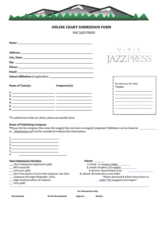 Fillable Online Chart Submission Form - Unc Jazz Press Printable pdf