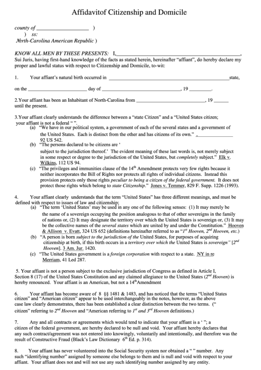 Affidavit Of Citizenship And Domicile Printable pdf