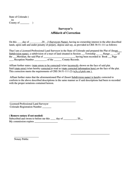 Affidavit Of Correction Template Printable pdf