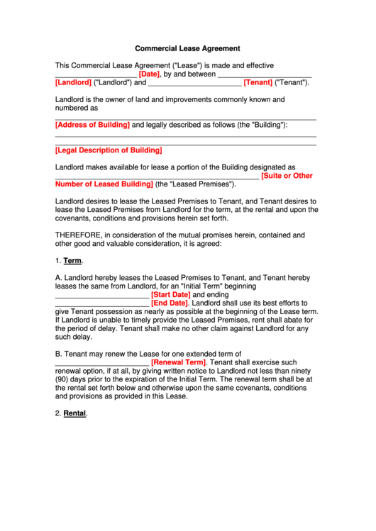 Basic Commercial Lease Agreement Template Printable pdf
