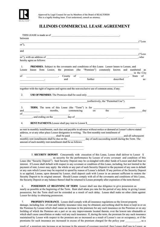 Fillable Illinois Commercial Lease Agreement Printable pdf