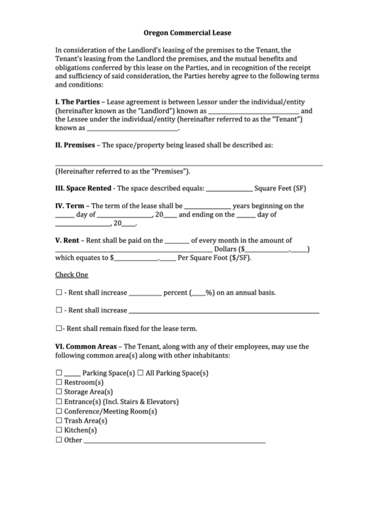 Fillable Oregon Commercial Lease Template Printable pdf