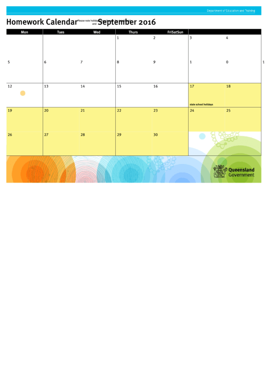 Homework Calendar Template - September 2016 - December 2017 Printable pdf