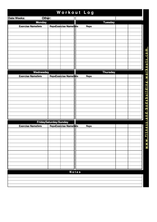 Workout Log Template Printable pdf