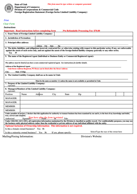 Fillable Foreign Registration Statement Printable pdf