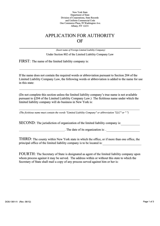 Fillable Application For Authority Printable pdf