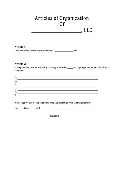 Fillable Articles Of Organization Printable pdf