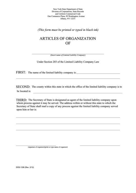 Articles Of Organization Printable pdf