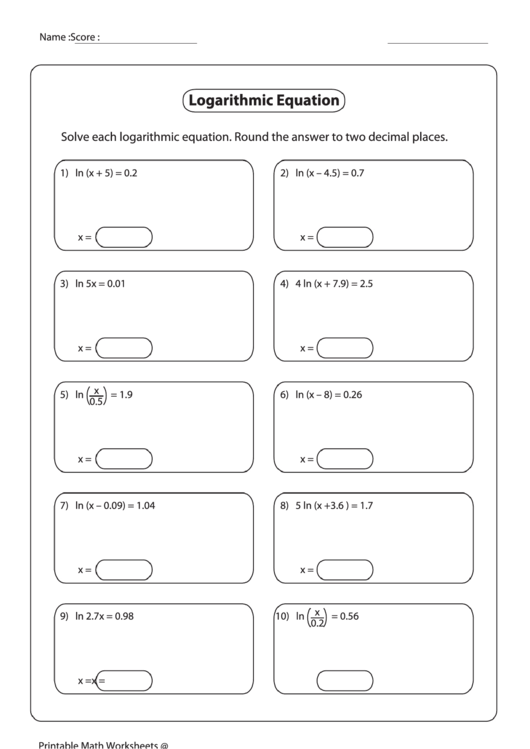 Logarithmic Equation Worksheet printable pdf download