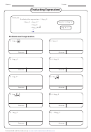 Evaluating Log Expressions Worksheet Printable pdf