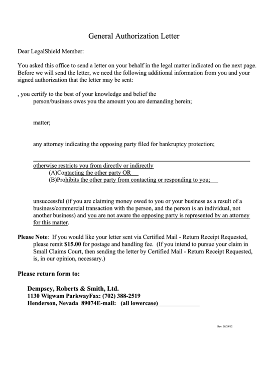 General Authorization Letter Printable pdf