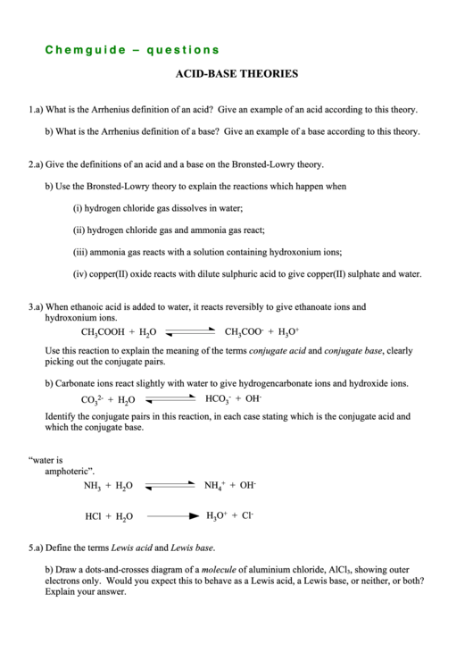 Acid Base Theories Printable pdf