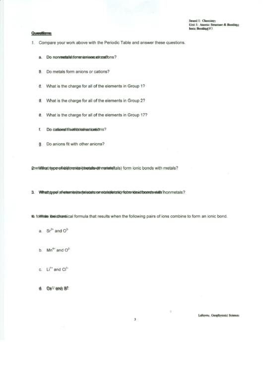 Ionic Bonding Worksheet Template Printable Pdf Download