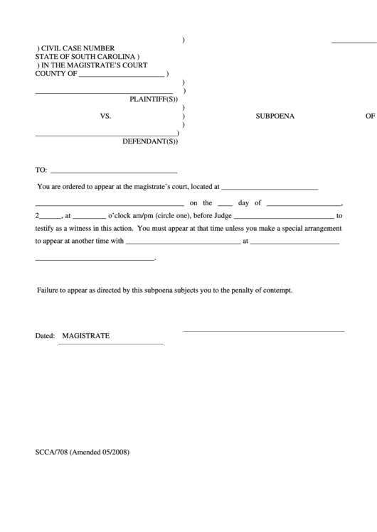 Subpoena Of Witness Printable pdf
