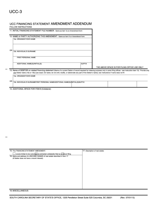 Fillable Form Ucc3ad - Ucc Financing Statement Amendment Addendum Template Printable pdf